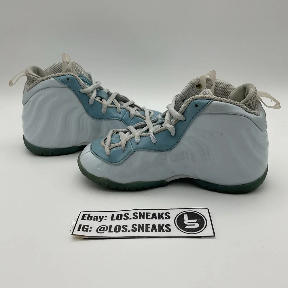 Nike Kids White & Light Blue Foamposite Sneakers